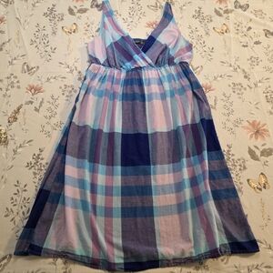 Faded Glory Plaid Sundress L Blue Pink Cotton Cottagecore Summer Dress